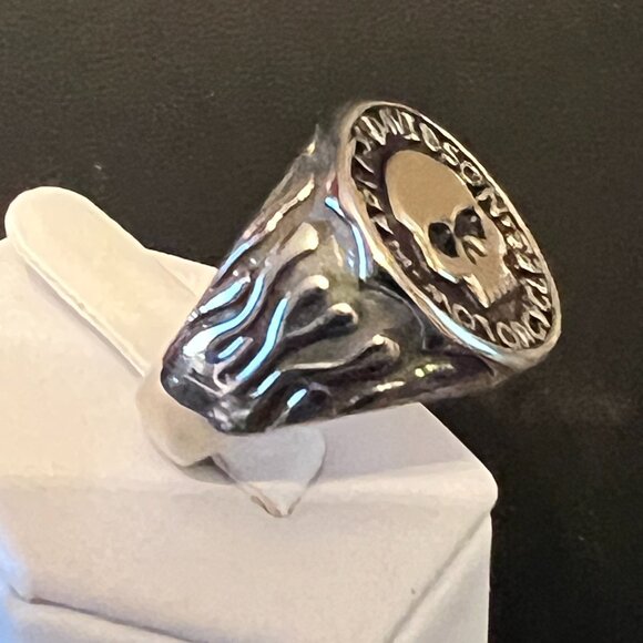 Stainless Steel Harley Davidson Flame Skull Ring - Picture 2 of 3